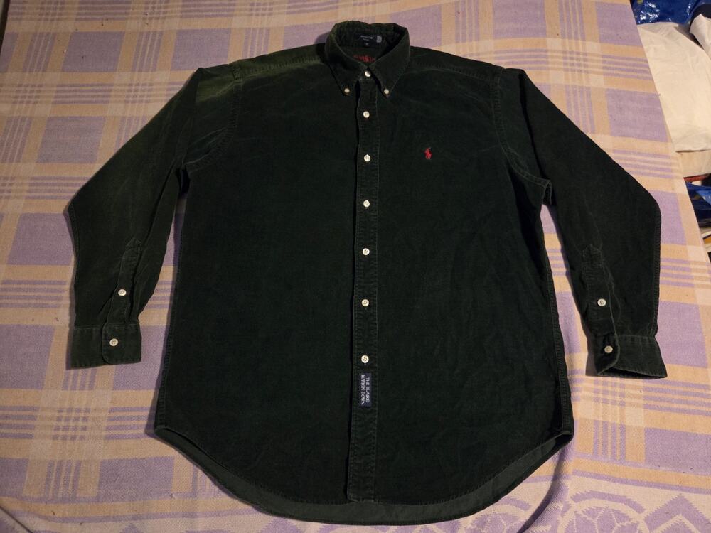 Vintage 90s Polo Ralph Lauren Blaire Corduroy Shirt Medium Green Button Down